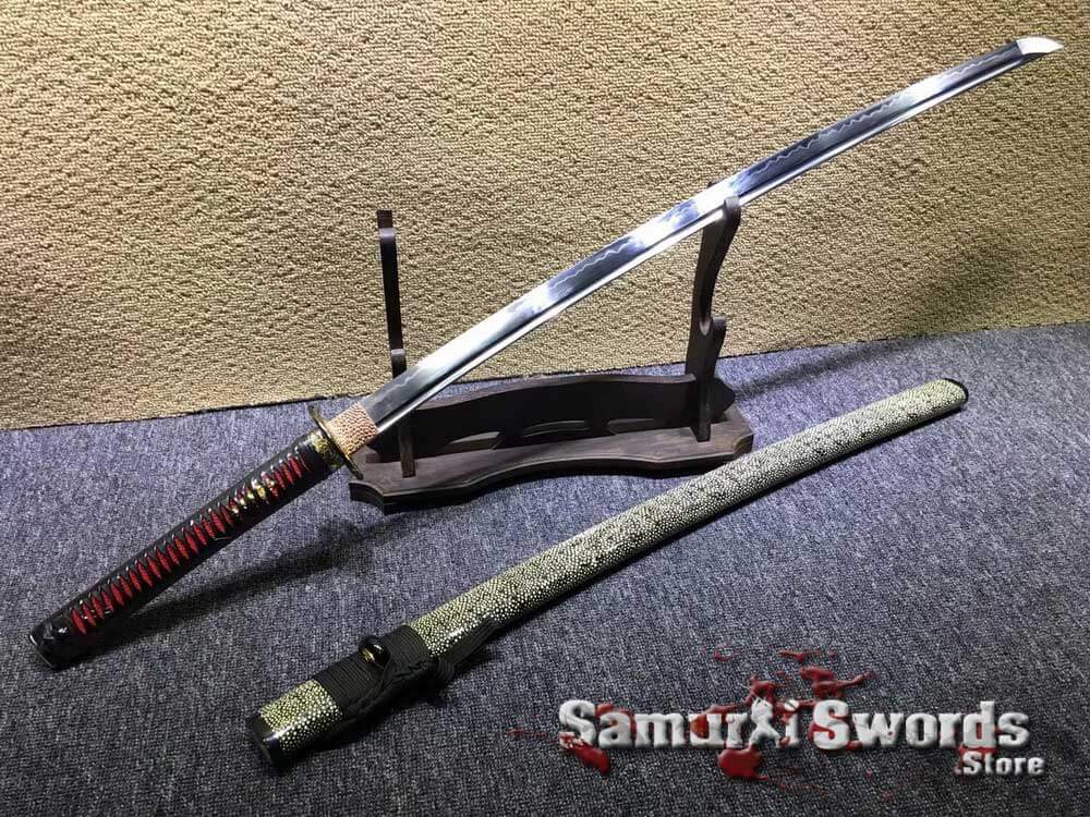 Katana Samurai T10 Clay Tempered Steel With Full Ray Skin Buffalo Horn Saya 6173